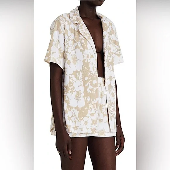 Faithfull The Brand NWT Montina Caronia Floral Sand Short Sleeve Shirt **Sz 4** - Picture 3 of 9